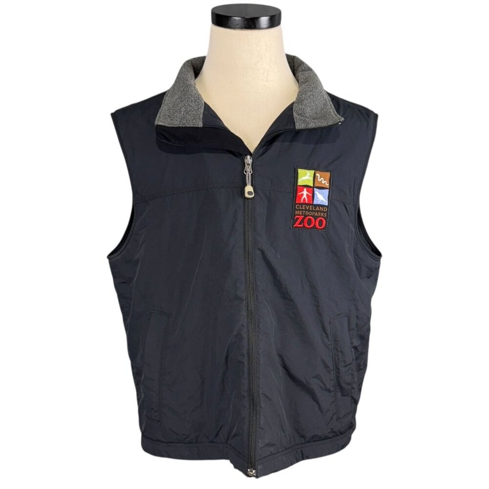L.L. Bean Mens Cleveland Zoo Embroidered Black Fleece Lined Nylon Vest Sz L